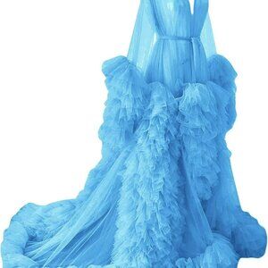 Puffy Tulle Robe Maternity Dress for Photoshoot Long Wedding Bridal Pregnant